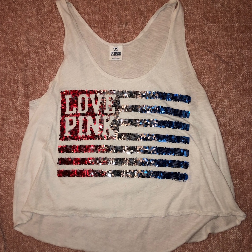 Pink sequin American Flag tank